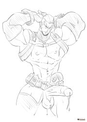 arms_up balls bara beefy big_balls big_penis boner cocky daddy dizdoodz erection eye_contact ira_gamagori kill_la_kill male male_only manly monochrome muscles muscular penis solo solo_male