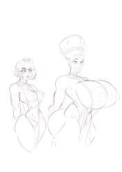 2 breast_envy cleopatra daysy egyptian_female girls hyper_breasts line_art nefertiti sketch