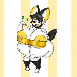 anthro areola big_breasts breasts emolga female fur generation_5_pokemon lattemon mammal nintendo nipples pokemon pokemon_(species) rodent solo thick_thighs white_body white_fur wide_hips