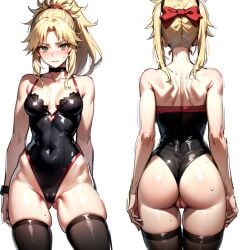 1girls 2024 ai_generated blonde_hair choker fate_(series) female female_focus female_only green_eyes kxy mordred_(fate) ponytail red_ribbon stockings