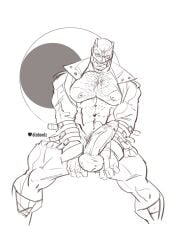 1boy balls bara big_penis boner chest_hair dc dc_comics dizdoodz erection gay looking_at_viewer male male_only midnighter monochrome muscles muscular penis penis_out solo solo_male