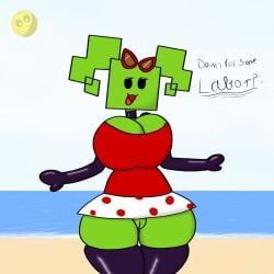 beach big_breasts boob_window casual casual_nudity clothed female female_only huge_breasts mario_(series) mimi_(super_paper_mario) nintendo no_bra no_underwear paper_mario photocyanide super_paper_mario underass