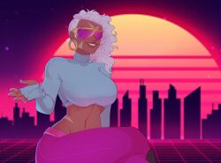 big_breasts brawlhalla dark-skinned_female eirlys female_only sidra_(brawlhalla) smiling white_hair