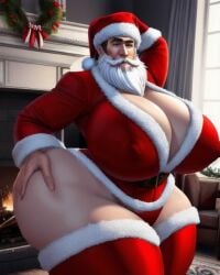 1boy ai ai_generated beard big_ass big_breasts big_butt breasts_bigger_than_head busty_boy cleavage facial_hair gigantic_breasts huge_breasts jasemeejass male male_cleavage male_only male_with_breasts nipples_visible_through_clothing santa_costume santa_hat solo solo_male thick_thighs thighhighs white_beard wide_hips