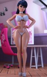 1girls 3d 3d_(artwork) background big_breasts blue_eyes blue_hair bra cameltoe choker curvaceous curvy curvy_female curvy_figure cute cute_face female female_only hair_down hands_on_hips high_heels hourglass_figure huge_breasts large_breasts looking_at_viewer marinette_dupain-cheng miniskirt miraculous:_tales_of_ladybug_and_cat_noir miraculous_ladybug platform_heels posing ruidx solo tagme thong voluptuous voluptuous_female