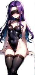 1girls 2024 ai_generated blindfold blush cameltoe fate_(series) female female_focus female_only kxy lingerie long_hair medusa_(fate) purple_hair sitting stockings