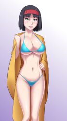 1girls belly belly_button bikini black_hair breasts cavalier997 dark_eyes erika_(pokemon) human large_breasts looking_at_viewer micro_bikini pokemon smile smiling_at_viewer smirk smirking_at_viewer smooth_skin thighs wide_hips