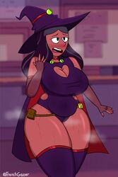 cameltoe clothed clothing costume dark-skinned_female dark_skin female female_only fully_clothed halloween halloween_costume human long_hair milf mother priyanka_maheswaran slightly_chubby solo standing steam steaming_body steven_universe straight_hair thick_thighs trenchgazer witch_costume witch_hat