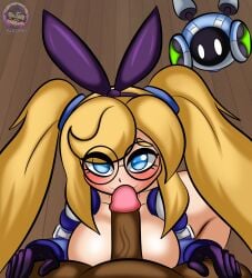 alice_(smash_legends) big_breasts blonde_hair blue_eyes glasses looking_at_viewer penis penis_on_face pov rabbit_ears sirjzau smash_legends