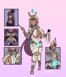 breast_expansion dark-skinned_female egyptian egyptian_clothes female inkyfluffdraws large_ass large_breasts mummy scarab transformation