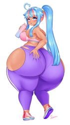 1girls ass big_ass big_breasts big_butt breasts eye_contact fat_ass female huge_ass hyper hyper_ass hyper_butt jojoniumart large_ass looking_at_viewer looking_back minari_(jojoniumart) original ripped_clothing ripped_pants solo thick_ass thick_thighs white_background yoga_pants