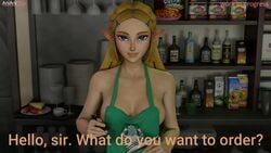 1boy 1girls 3d anianiboy animated apron apron_only areola big_breasts blonde_hair blue_eyes casual female hylian iced_latte_with_breast_milk imminent_sex large_breasts long_ears male male_pov meme money mp4 nintendo nipples no_bra outerwear pov princess princess_zelda prostitution smile sound starbucks starbucks_barista the_legend_of_zelda video waitress waitress_uniform zelda_(breath_of_the_wild)