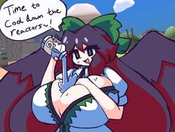 1girls alternate_breast_size big_breasts breasts cleavage dark_hair female female_only gensin gigantic_breasts huge_breasts large_breasts solo solo_female speech_bubble tagme touhou utsuho_reiuji wings