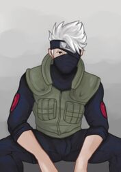 1boy bara bichikyu gay hatake_kakashi jacket kakashi_hatake male male_focus male_only masked masked_male naruto pants shirt sitting solo teacher vest white_hair yaoi