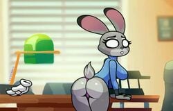 animated anthro big_butt blush bouncing_breasts bouncing_butt breasts butt clothing cydennis2 cyds2 daylight disney female inside judy_hopps lagomorph large_breasts leporid light mammal moan office panties pink_clothing pink_panties pink_underwear rabbit solo sound sound_effects spanking sunlight thong underwear video zootopia