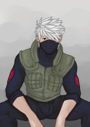 1boy bara bichikyu gay hatake_kakashi jacket male male_focus male_only masked masked_male naruto pants shirt sitting solo teacher vest white_hair yaoi