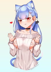 bandaid bandaids_on_nipples bell big_breasts blue_hair blush breasts choker collar dense_material purple_hair red_eyes shikai_yue tight_clothing tongue tongue_out virtual_youtuber