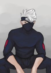 1boy bara bichikyu gay hatake_kakashi kakashi_hatake male male_focus male_only masked masked_male naruto pants shirt sitting solo teacher white_hair yaoi