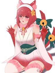 1girls alternate_costume animal_ears armpits bare_thighs breasts dress elbow_gloves fingerless_gloves fire_emblem fire_emblem_fates fire_emblem_heroes fox_girl gloves hairband halloween japanese_clothes kneeling looking_at_viewer medium_hair nintendo open_mouth pibu red_eyes red_hair roaring sakura_(fire_emblem) sakura_(halloween)_(fire_emblem) small_breasts solo thick_thighs thighhighs thighs wide_hips