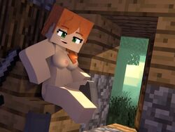 3d alex_(minecraft) beveledblock breasts casual female female_only green_eyes human medium_breasts mine-imator minecraft naked nude orange_hair original_character outside pale_skin pussy red_hair redhead smile solo solo_female square_body tagme