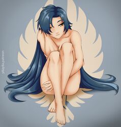 1girls blue_hair covered_breasts covered_nipples covered_pussy female gold_eyes may_marigold naked rwby y8ay8a yaya_(y8ay8a)