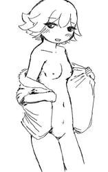 1girls amitie black_and_white blush breasts open_mouth pussy puyo_puyo puyo_puyo_fever sega sketch solo