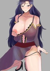 1girls areolae black_panties breasts breasts_out cleavage commission fire_emblem fire_emblem:_the_blazing_blade flashing high_heels huge_breasts long_hair nintendo nipples one_breast_out panties panty_pull purple_hair shirt_pull skeb_commission solo sonia_(fire_emblem) squatting tatsu_(user_rjes8545) undressing very_long_hair