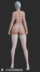 3d ass big_ass big_breasts big_butt blender bra bracelet earrings elise_(tyviania) female female_only fisherman glasses high_heels light-skinned_female light_skin lingerie necklace panties short_hair stockings tyviania underwear watermark white_bra white_hair white_high_heels white_lingerie white_stockings