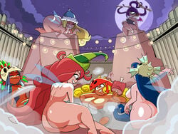 6+girls 6girls annetta_fish_(rayman) ass bbw betilla_(rayman) big_ass big_breasts blonde_hair blue_hair bubble_ass bubble_butt dark-skinned_female dark_skin edith_up_(rayman) fairy fairy_wings food happy_female hat helena_handbasket_(rayman) helmet holly_luya_(rayman) moon multiple_girls night nymph_(rayman) purple_hair rayman_(series) rayman_origins red_hair skull_helmet steam superspoe termal_water towel ubisoft voodoo_mama_(rayman) water