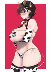 1girls 96nokimihito animal_ears animal_print arm_under_breasts ass bell big_ass bikini blue_eyes blush braid braided_twintails brown_hair closed_mouth clothing cow_bell cow_ears cow_horns cow_print cow_suit cow_tail curvaceous cute elbow_gloves erect_nipples erect_nipples_under_clothes eyepatch_bikini fake_animal_ears fake_horns female freckles fringe glasses gloves hair_over_shoulder hair_tie hand_on_chest hand_on_own_chest high_resolution horns huge_breasts in_profile jimi_kyonyuu_megane_(96nokimihito) large_filesize long_hair looking_at_viewer mole mole_under_mouth navel neck_bell nipples original pale-skinned_female print_bikini print_gloves print_hairband print_swimsuit purple_eyes red_background shy side-tie_bikini side-tie_bottom simple_background skindentation solo standing swimsuit tail teenager thighhighs tied_hair twin_braids twintails two-tone_background very_high_resolution white-framed_eyewear white_background