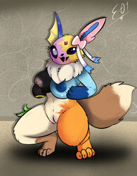 4_toes abominaceon anthro areola barefoot black_body black_fur black_nose blue_body body_horror bow_tie breasts canid canine digital_media_(artwork) e-01 eevee eeveelution espeon feet female flareon fur genitals glaceon hybrid jolteon leafeon mammal multicolored_body multicolored_fur nintendo nipples nude open_mouth orange_body orange_fur pink_body pink_fur pokemon pokemon_(species) purple_eyes pussy simple_background smile solo sylveon toes transformation umbreon vaporeon video_games what white_body white_fur yellow_body yellow_fur