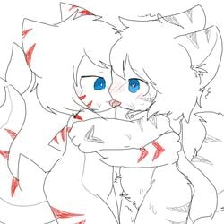 blue_eyes blush blush_lines blushing bush changed_(video_game) changed_fan_artist drool drooling duo embrace embracing embracing_another heart-shaped_pupils saliva saliva_drip shark_(changed) sketch tail tiger_shark tiger_shark_(changed) tongue tongue_kiss