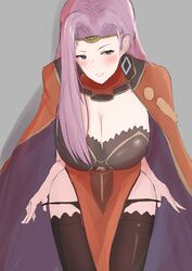 1girls black_panties blush cleavage commission cowboy_shot earrings fire_emblem fire_emblem_echoes:_shadows_of_valentia hanging_breasts huge_breasts long_hair nintendo panties purple_hair skeb_commission smile solo sonya_(fire_emblem) tatsu_(user_rjes8545) thighhighs undressing very_long_hair