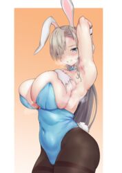 1girls 2021 arm_up armpit asuna_(blue_archive) asuna_(bunny)_(blue_archive) belly big_breasts blue_archive blue_eyes breasts bunny_ears bunny_tail bunnysuit covered_navel covered_nipples female female_focus female_only leotard navel pantyhose playboy_bunny rika_(akarika057) sideboob smile smiling solo solo_female standing steaming_body steamy_breath thick_thighs thighs