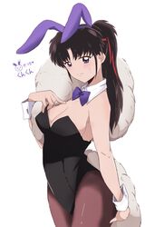 artist_request blush bunny_ears bunny_tail bunnysuit fluffy fluffy_mane inuyasha nervous pantyhose setsuna_(yashahime) shy yashahime:_princess_half-demon