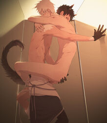 2boys anal anal_sex animal_ears animal_tail arm_support arm_tattoo artist_request ass ass_grab bandages black_hair carrying closed_eyes clothed_male_nude_male embrace gay gloves hakama hatake_kakashi hug kakashi_hatake leg_lock male male/male male_only male_penetrated male_penetrating multiple_boys naked naruto naruto_(series) naruto_shippuden pants penetration penis pubes red_eyes sharingan shirtless short_hair silver_hair stand_and_carry_position standing tattoo uchiha_obito yaoi
