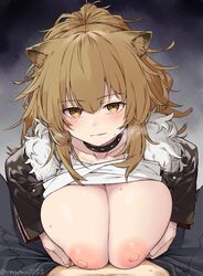 1:1 1boy 1boy1girl 1girls arknights big_breasts breasts busty doctor_(arknights) female huge_breasts large_breasts light-skinned_female light-skinned_male light_skin male nipples paizuri siege_(arknights) voluptuous yellow_eyes yellow_hair ymayma00ss