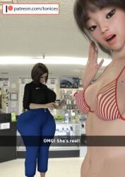 2girls big_ass big_breasts bikini female hourglass_figure jeans multiple_girls phone samsung_sam selfie short_hair tagme tonices
