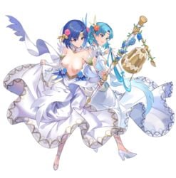 2girls alternate_costume biggitybiggitybig blue_eyes blue_hair breasts bride catria_(bridal)_(fire_emblem) catria_(fire_emblem) dark_blue_eyes dark_blue_hair edit female_only fire_emblem fire_emblem:_the_binding_blade fire_emblem_echoes:_shadows_of_valentia fire_emblem_heroes high_heels kakage light_blue_eyes light_blue_hair medium_breasts multiple_girls nintendo nipples nude_filter official_alternate_costume official_art open_mouth png short_hair small_breasts smile thea_(bridal)_(fire_emblem) thea_(fire_emblem) transparent_background wedding_dress