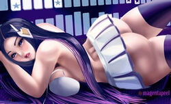 1girls ass battle_academia_caitlyn big_ass big_breasts blue_eyes blue_hair breasts caitlyn_kiramman female female_only huge_ass huge_breasts large_ass large_breasts league_of_legends league_of_legends:_wild_rift magentapeel riot_games uniform