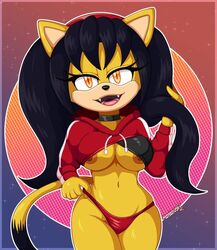 1girls amber_eyes anthro archie_comics big_breasts black_hair black_nose breasts clothed curvaceous curvy curvy_figure domestic_cat eyelashes fangs feline half-closed_eyes holding_hair honey_the_cat long_hair looking_at_viewer mobian_(species) mrdeepay nipples open_mouth panties sega simple_background solo sonic_(series) sonic_the_fighters sonic_the_hedgehog_(archie) sonic_the_hedgehog_(comics) sonic_the_hedgehog_(series) sweater tail thick_thighs twintails yellow_body yellow_fur