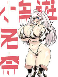 bursting_breasts elbow_gloves huge_breasts long_hair massive_breasts ottsu_pari silver_hair thick_thighs thighhighs tight_clothing