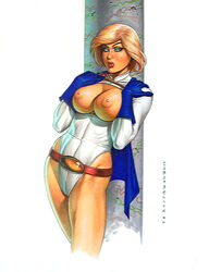 1girls 2008 big_breasts blonde_hair blue_eyes breasts dc dc_comics female female_only joseph_michael_linsner kara_zor-l karen_starr large_breasts nipples power_girl solo superman_(series) tagme