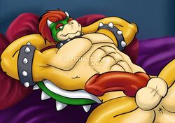 2006 abs anus balls bowser color green_shell horns knot koopa male male_only mario_(series) nintendo nude on_back pecs penis reptile scalie shell solo spiky_shell straight_hair tokeki video_games