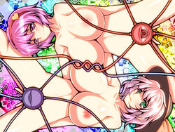 breasts censored convenient_censoring eyes female green_eyes hairband hat heart huge_breasts koishi_komeiji large_breasts multiple_girls nude pink_eyes pink_hair satori_komeiji short_hair siblings silver_hair sisters touhou tro yuri