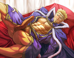 1boy abs big_penis bottomless clothed clothing color erect erection fake_iron fire_emblem fire_emblem:_the_binding_blade foreskin hair human humanoid large_penis male male_only muscles muscular no_nipples on_back penis pubes pubic_hair shitagaki_kenichi solo spread_legs spreading uncensored uncut zephiel_(fire_emblem)