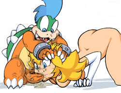 blonde_hair blue_eyes cum cum_in_mouth cum_inside elbow_gloves forced gloves green_shell interspecies koopa koopaling koopalings larry_koopa mario_(series) nintendo princess_peach shell spiky_shell straight_hair zillford