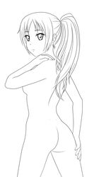 1girls 2010 ass back_view breasts closed_mouth female female_only hair hand_on_shoulder human human_only k-on! line_art looking_back miura_akane nude open_eyes personalami ponytail round_ears solo standing tied_hair white_background work_in_progress