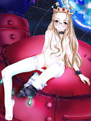 1girls blonde blonde_hair blush blushing boots crown cyberbots devilot_de_deathsatan_ix female female_only glasses long_hair peeing pussy small_breasts solo stockings straight_hair tagme thighhighs tiara urination urine urine_pool vulva