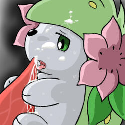 ambiguous_gender chesnut_(artist) cum cum_on_face flowers furry green_eyes hedgehog licking_penis lowres no_humans pokemon pokemon_(species) pokemon_dppt shaymin size_difference